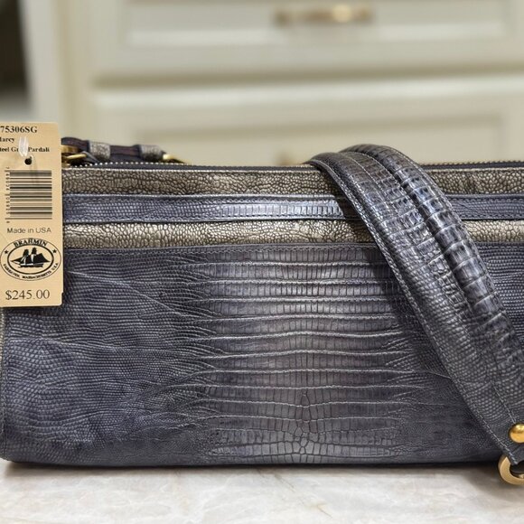 BRAHMIN "Marcy" NWT Shoulder Bag in Steel Grey Pardalis Lizard-Embossed Leather - Picture 4 of 12
